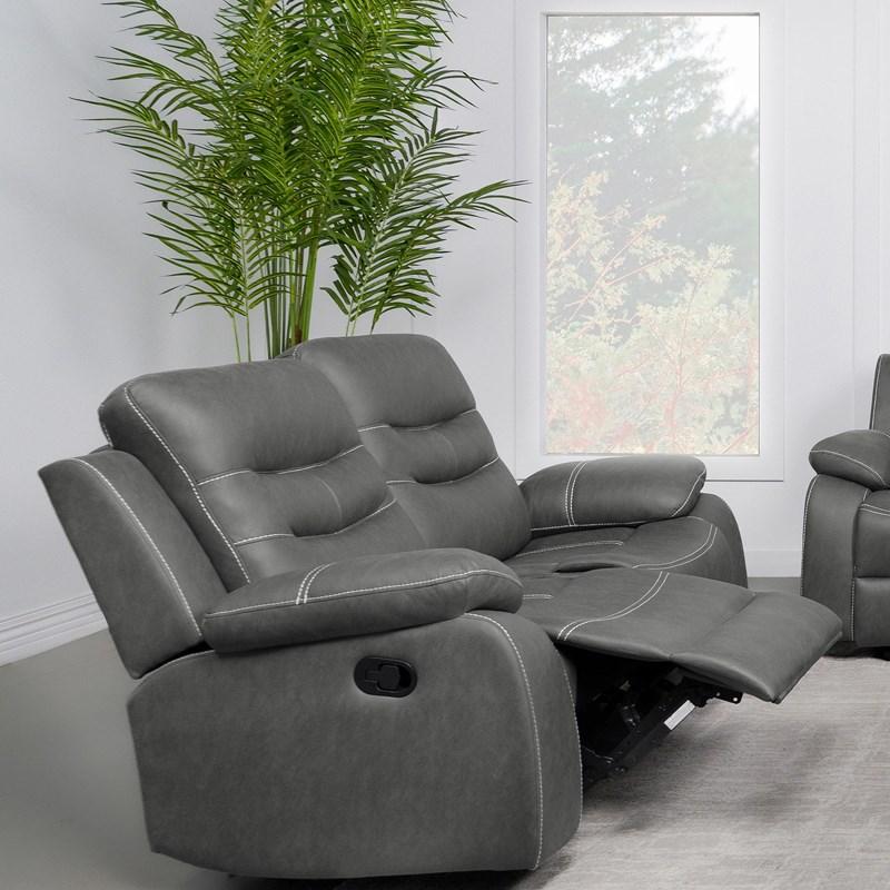 Large Picture of Coaster Furniture Nova 602532 Upholstered Padded Arm Reclining Loveseat - Dark Grey