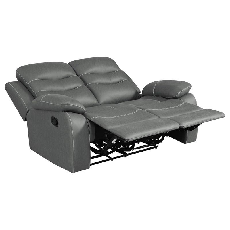 Large Picture of Coaster Furniture Nova 602532 Upholstered Padded Arm Reclining Loveseat - Dark Grey