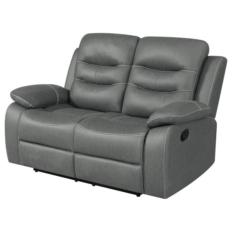 Large Picture of Coaster Furniture Nova 602532 Upholstered Padded Arm Reclining Loveseat - Dark Grey