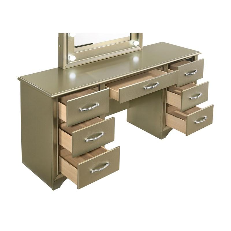 Large Picture of Coaster Furniture Beaumont 205297 7-Drawer Vanity Desk With Lighting Mirror - Champagne