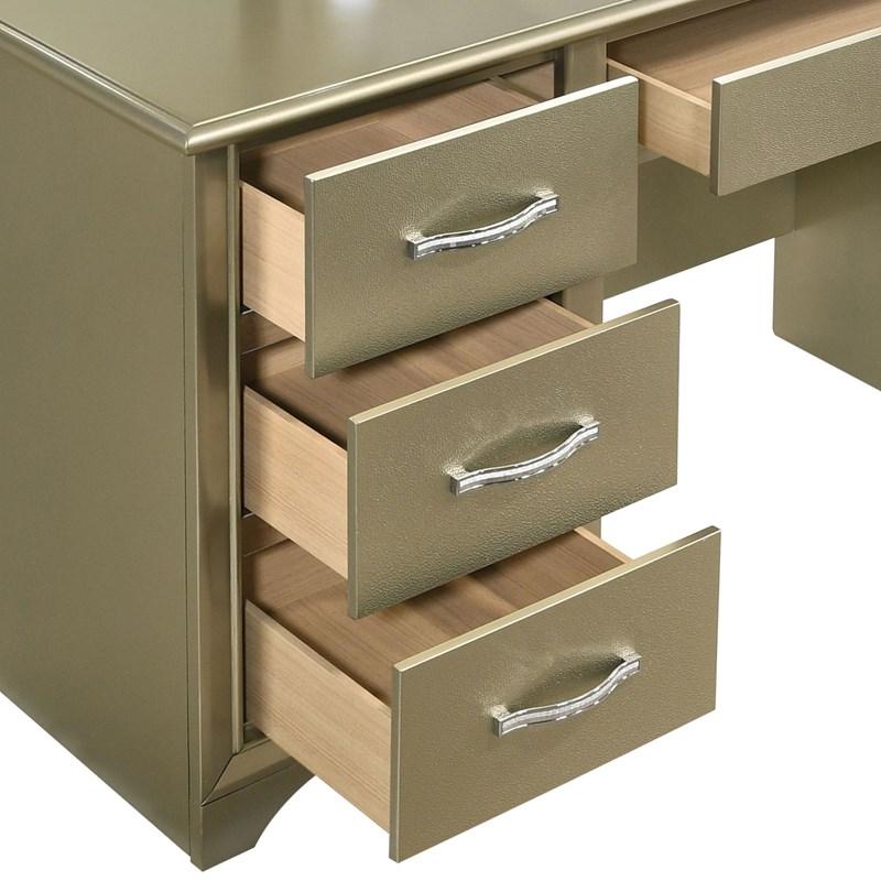 Large Picture of Coaster Furniture Beaumont 205297 7-Drawer Vanity Desk With Lighting Mirror - Champagne