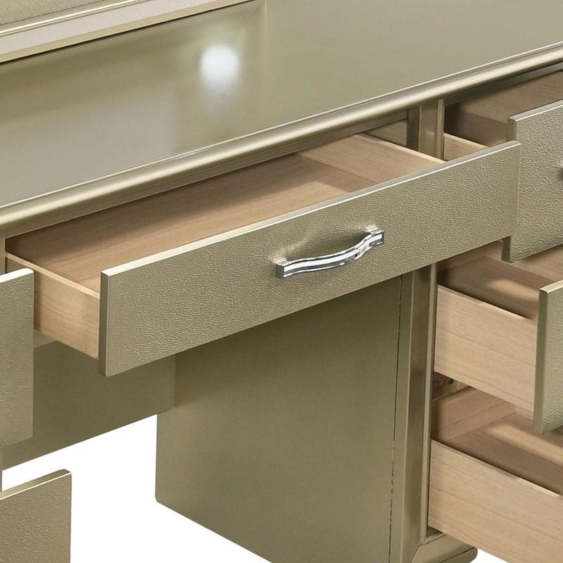 Large Picture of Coaster Furniture Beaumont 205297 7-Drawer Vanity Desk With Lighting Mirror - Champagne