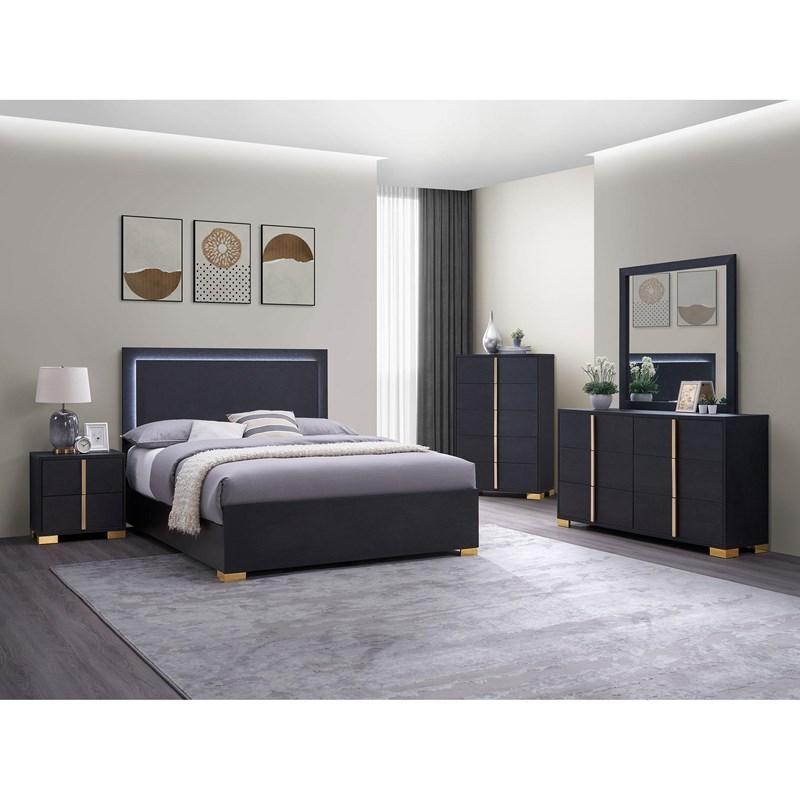 Large Picture of Coaster Furniture Marceline 222831F Wood Full LED Panel Bed - Black