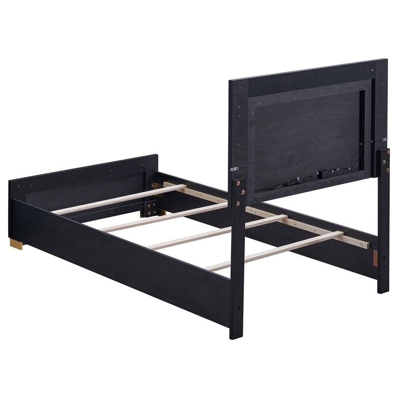 Large Picture of Coaster Furniture Marceline 222831T Wood Twin LED Panel Bed - Black