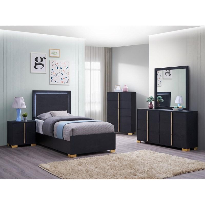 Large Picture of Coaster Furniture Marceline 222831T Wood Twin LED Panel Bed - Black