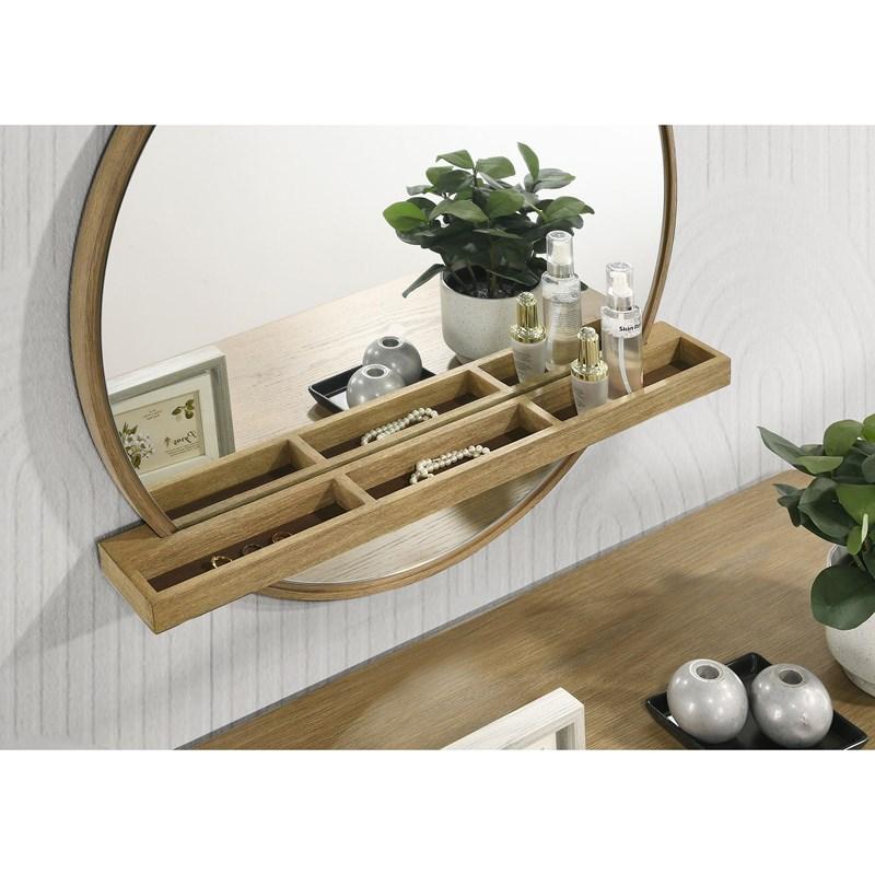Large Picture of Coaster Furniture Arini 224308 Round Vanity Wall Mirror with Shelf - Sand Wash