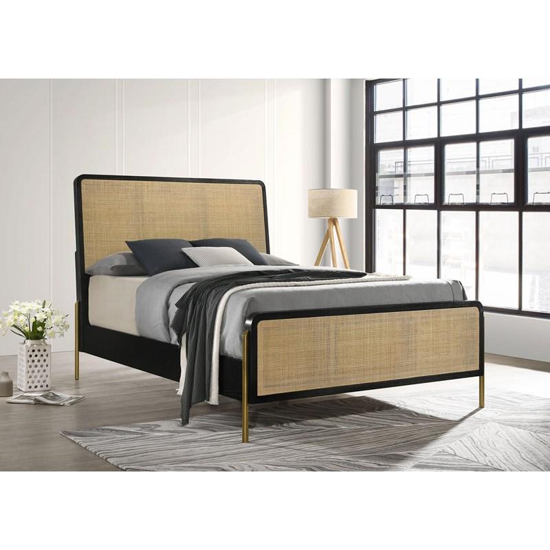 Large Picture of Coaster Furniture Arini 224330Q Rattan Queen Panel Bed - Black and Natural
