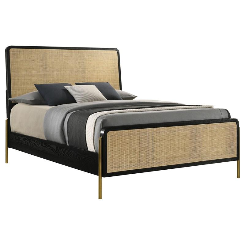 Large Picture of Coaster Furniture Arini 224330Q Rattan Queen Panel Bed - Black and Natural