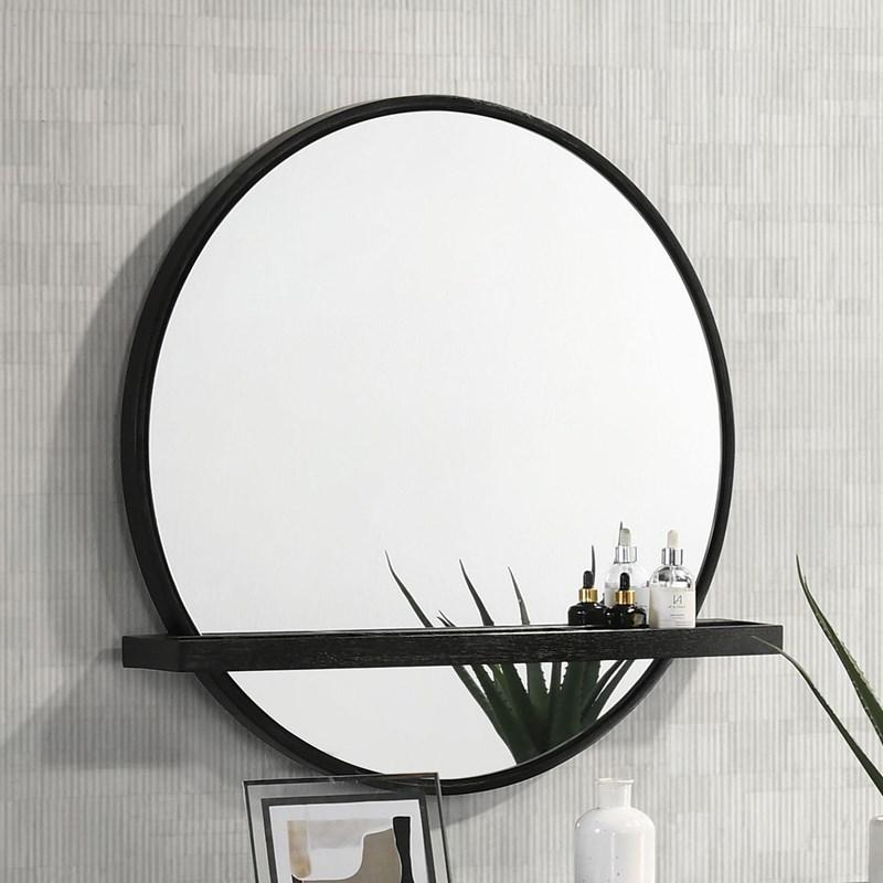 Large Picture of Coaster Furniture Arini 224338 Round Vanity Wall Mirror with Shelf - Black