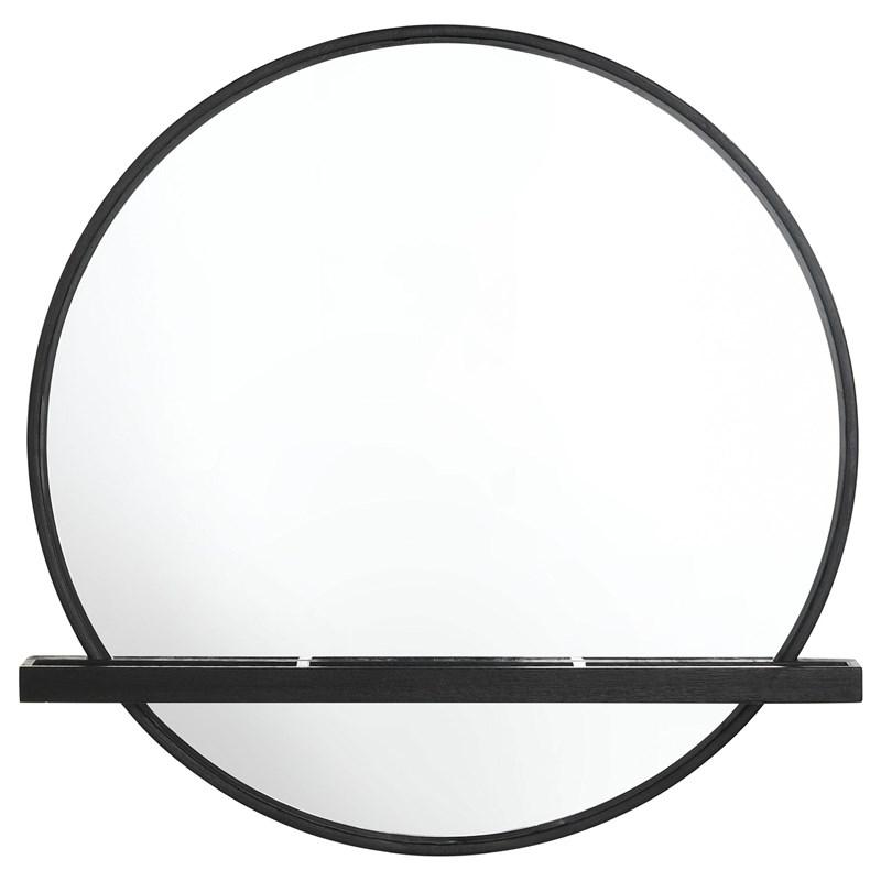 Large Picture of Coaster Furniture Arini 224338 Round Vanity Wall Mirror with Shelf - Black