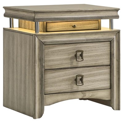 Coaster Furniture Giselle 224392 3-Drawer Nightstand Bedside Table with LED - Rustic Beige