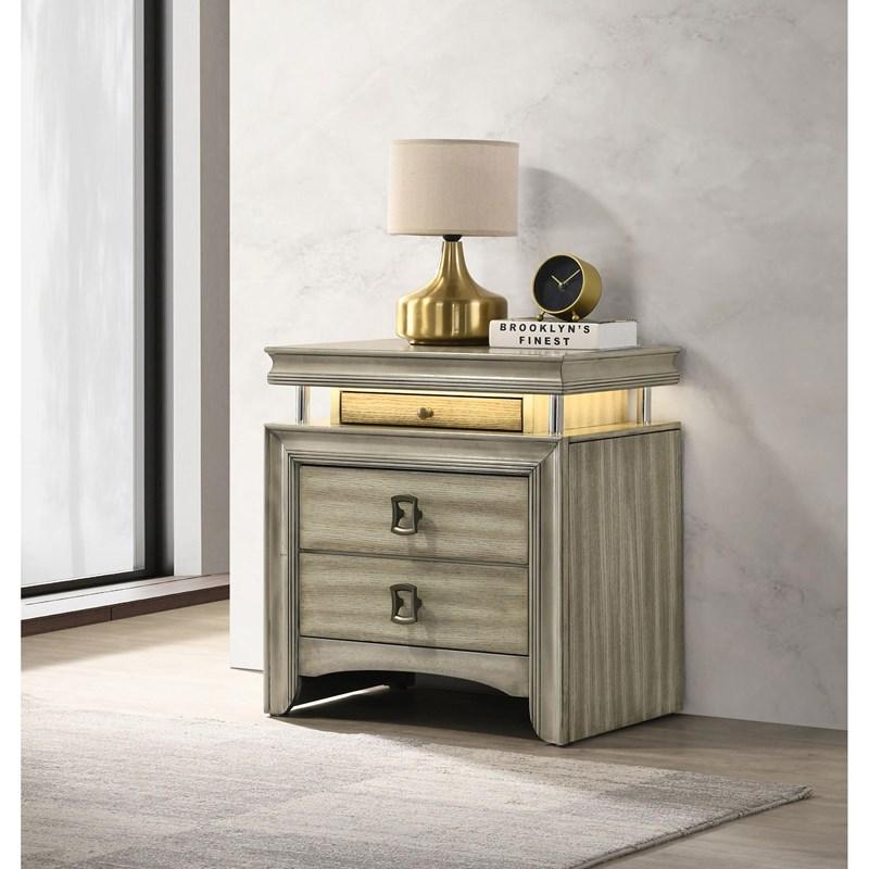 Large Picture of Coaster Furniture Giselle 224392 3-Drawer Nightstand Bedside Table with LED - Rustic Beige