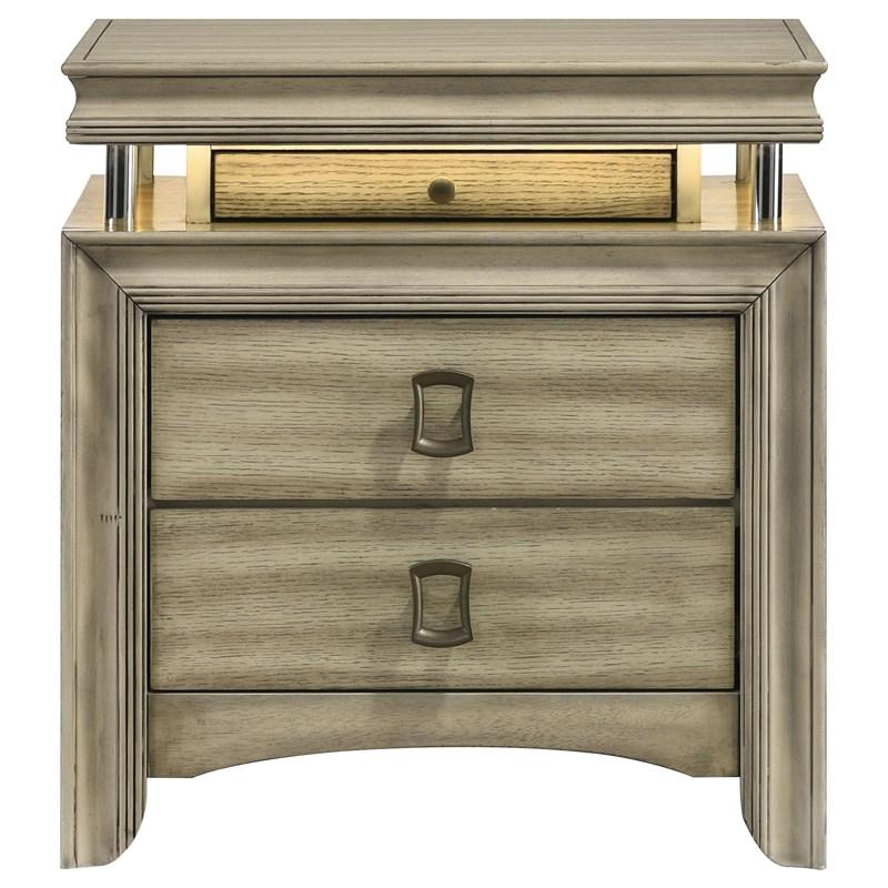 Large Picture of Coaster Furniture Giselle 224392 3-Drawer Nightstand Bedside Table with LED - Rustic Beige
