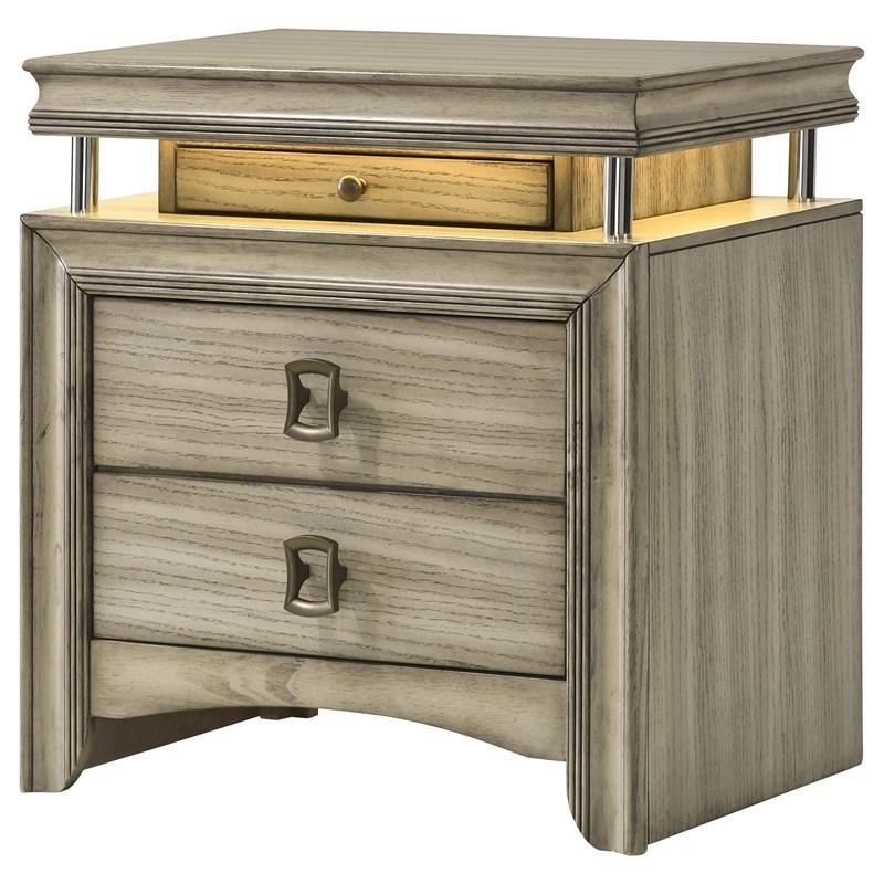 Large Picture of Coaster Furniture Giselle 224392 3-Drawer Nightstand Bedside Table with LED - Rustic Beige