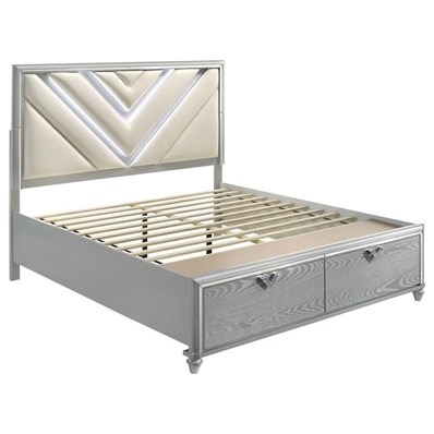Coaster Furniture Veronica 224721Q Queen Platform Storage Bed with Upholstered LED Headboard Light - Silver