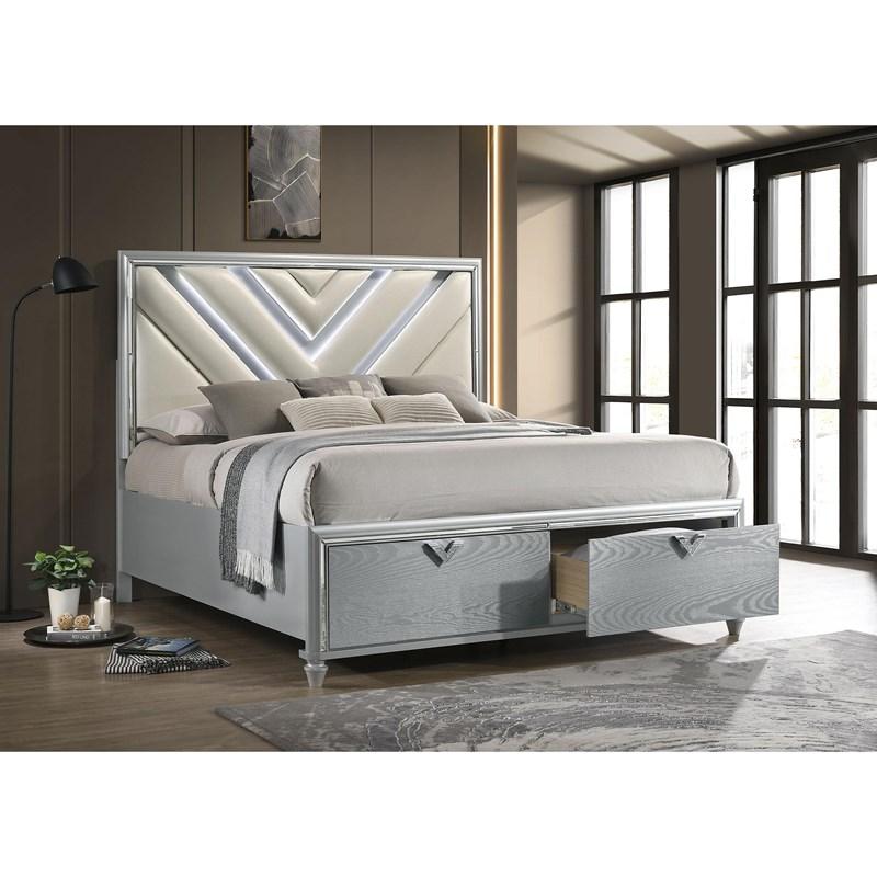Large Picture of Coaster Furniture Veronica 224721Q Queen Platform Storage Bed with Upholstered LED Headboard Light - Silver