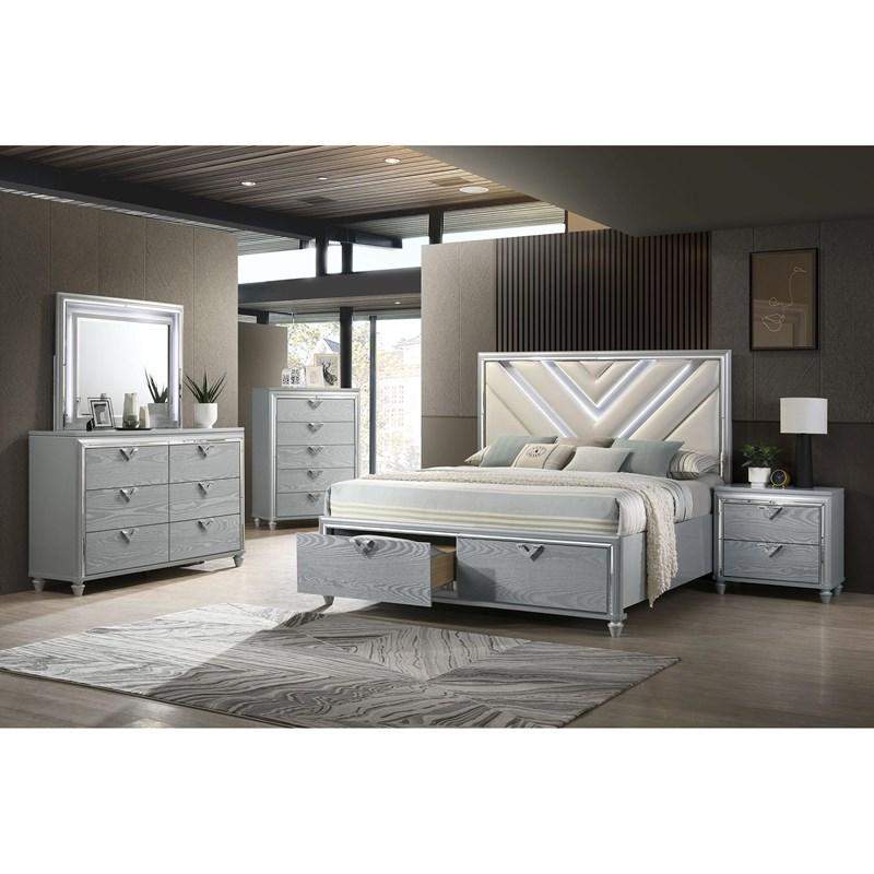 Large Picture of Coaster Furniture Veronica 224722 2-Drawer Nightstand Bedside Table - Light Silver