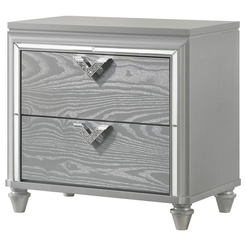 Large Picture of Coaster Furniture Veronica 224722 2-Drawer Nightstand Bedside Table - Light Silver