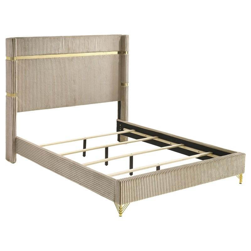 Coaster Furniture Lucia 224731KE 61-inch Upholstered Eastern King Wingback Bed - Beige