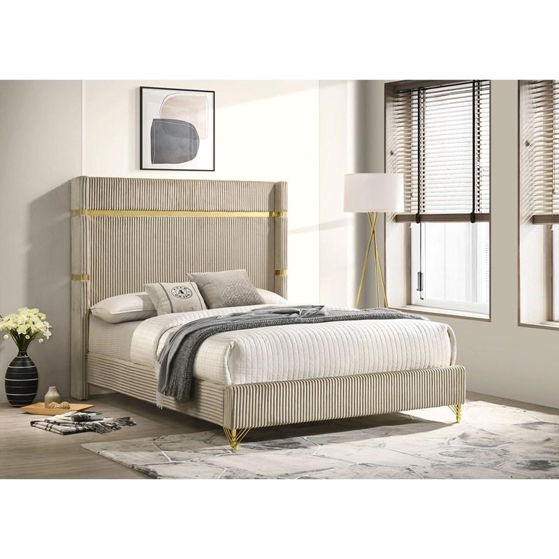 Large Picture of Coaster Furniture Lucia 224731Q 61-inch Upholstered Queen Wingback Bed - Beige
