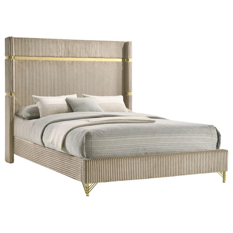 Large Picture of Coaster Furniture Lucia 224731Q 61-inch Upholstered Queen Wingback Bed - Beige