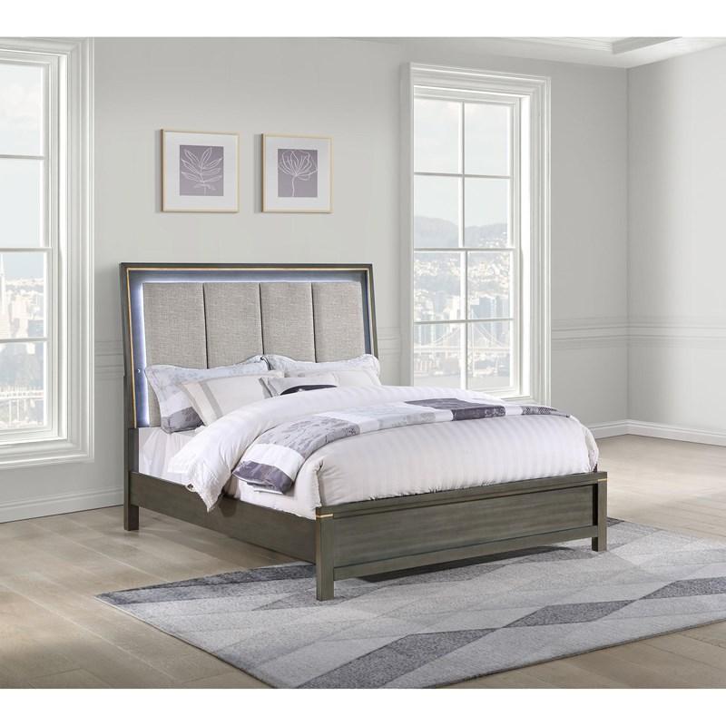 Large Picture of Coaster Furniture Kieran 224741KE Wood Eastern King LED Panel Bed - Grey
