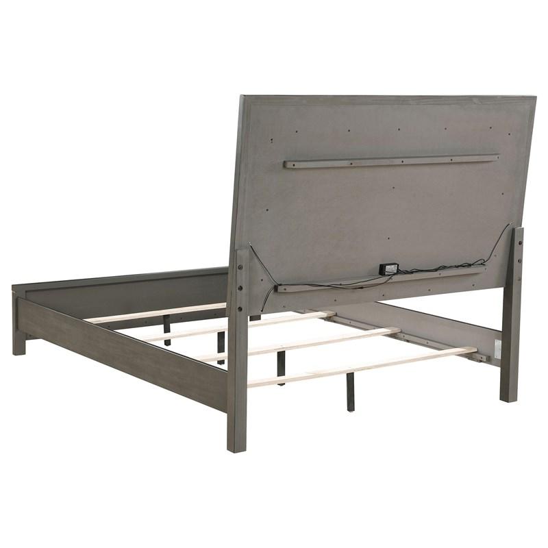 Large Picture of Coaster Furniture Kieran 224741KE Wood Eastern King LED Panel Bed - Grey