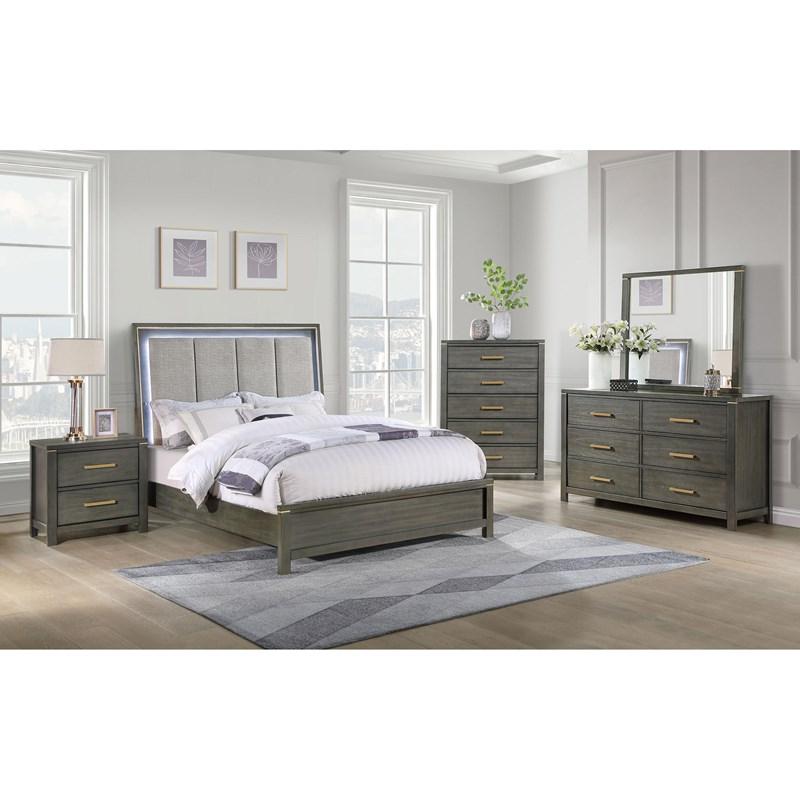 Large Picture of Coaster Furniture Kieran 224741Q Wood Queen LED Panel Bed - Grey