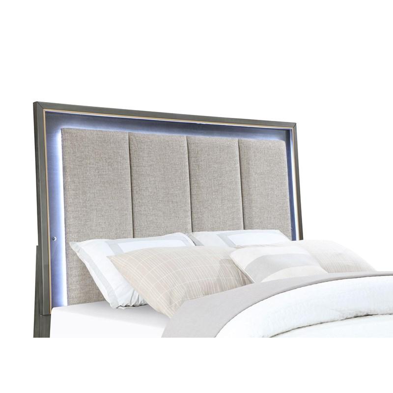 Large Picture of Coaster Furniture Kieran 224741Q Wood Queen LED Panel Bed - Grey