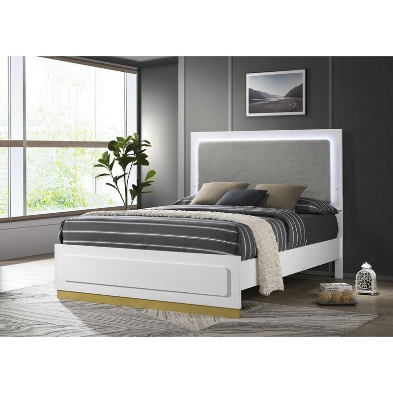 Large Picture of Coaster Furniture Caraway 224771Q Wood Queen LED Panel Bed - White