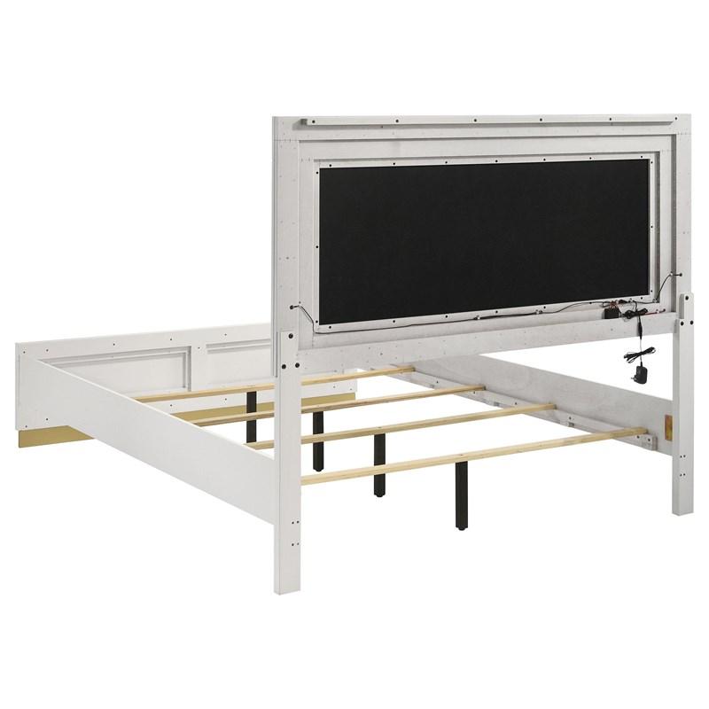 Large Picture of Coaster Furniture Caraway 224771Q Wood Queen LED Panel Bed - White