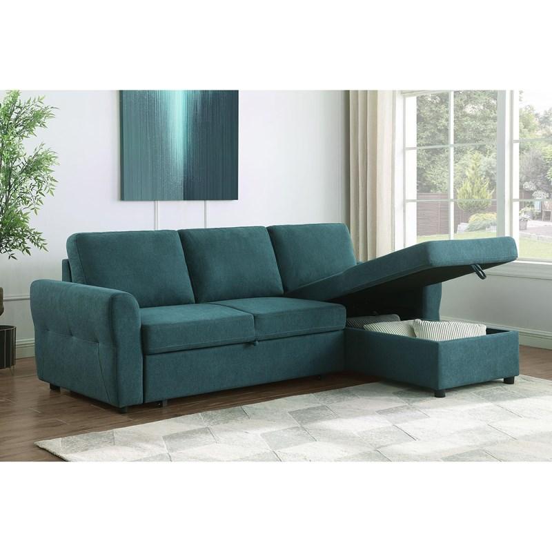 Large Picture of Coaster Furniture Samantha 511087 Upholstered Storage Sleeper Sectional Sofa - Teal