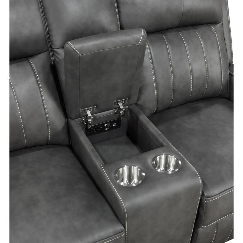 Large Picture of Coaster Furniture Raelynn 603192 Upholstered Track Arm Motion Loveseat - Grey