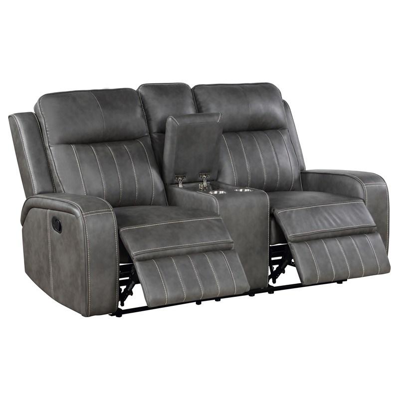 Large Picture of Coaster Furniture Raelynn 603192 Upholstered Track Arm Motion Loveseat - Grey