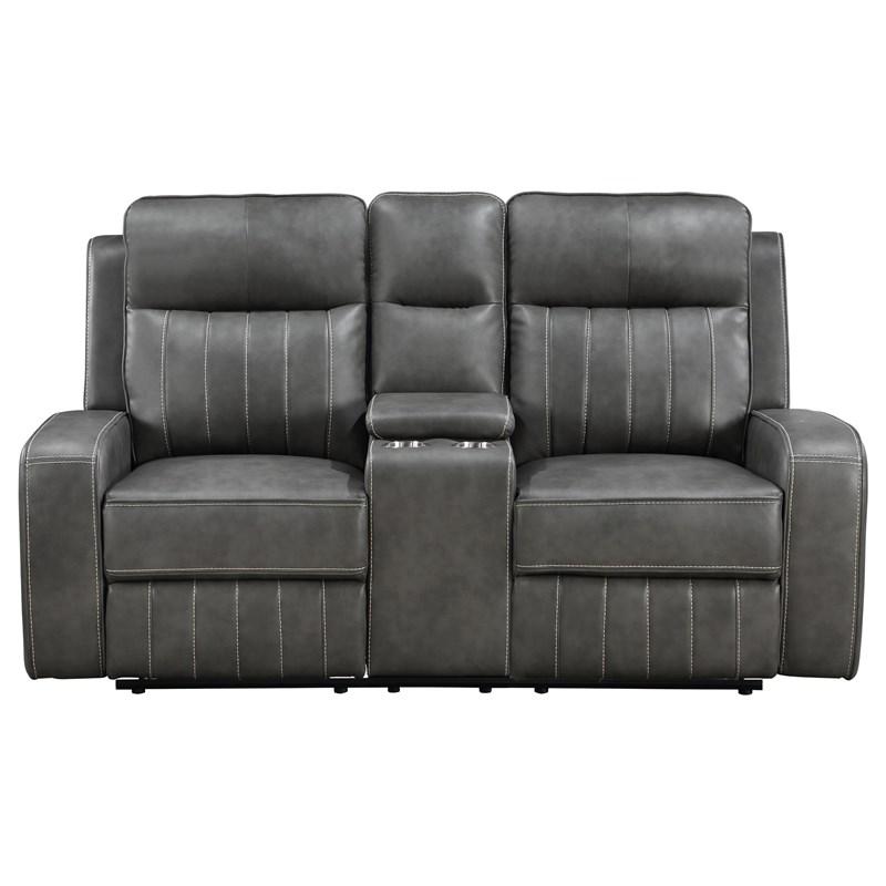 Large Picture of Coaster Furniture Raelynn 603192 Upholstered Track Arm Motion Loveseat - Grey