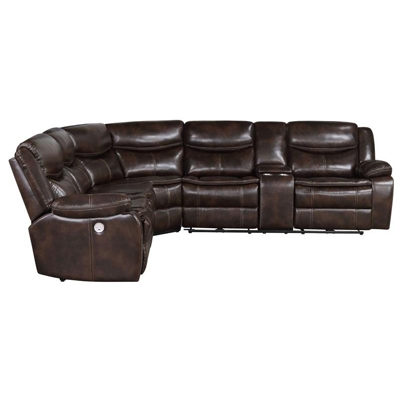 Large Picture of Coaster Furniture Sycamore 610190P Upholstered Power Reclining Sectional Sofa - Brown