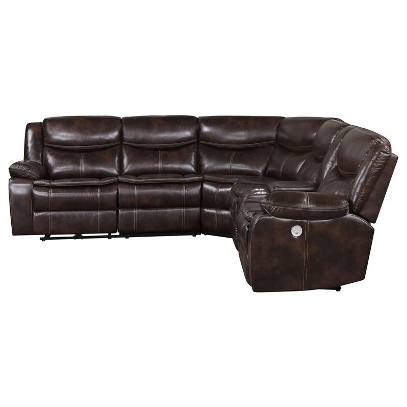 Large Picture of Coaster Furniture Sycamore 610190P Upholstered Power Reclining Sectional Sofa - Brown