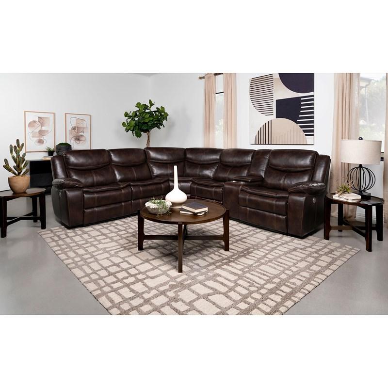 Large Picture of Coaster Furniture Sycamore 610200P Upholstered Power Reclining Sectional Sofa - Grey