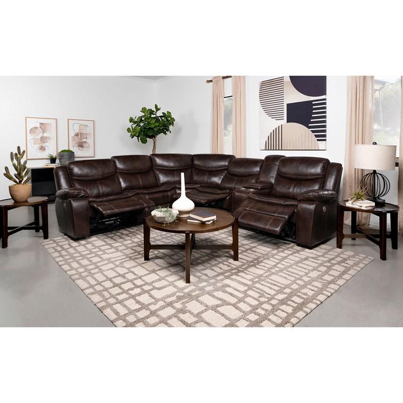 Large Picture of Coaster Furniture Sycamore 610200P Upholstered Power Reclining Sectional Sofa - Grey