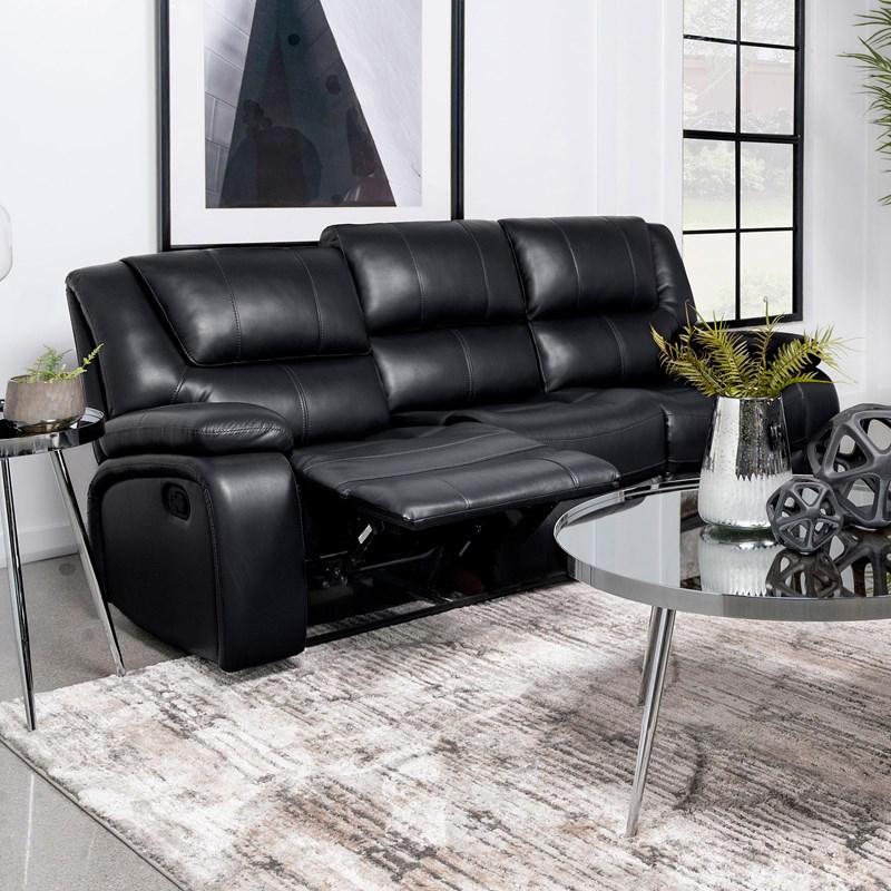 Large Picture of Coaster Furniture Camila 610244 Upholstered Motion Reclining Sofa - Black