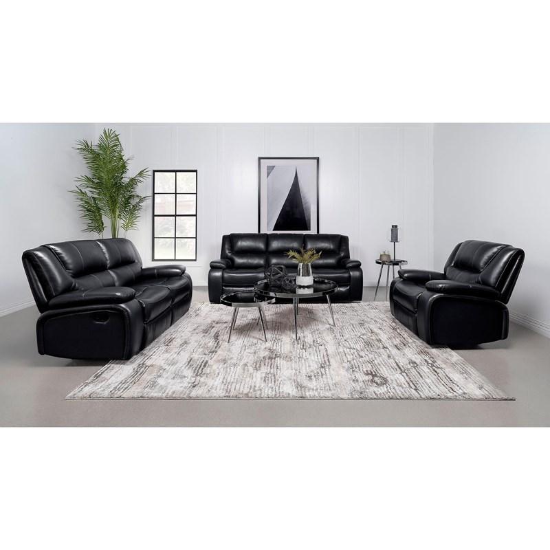 Large Picture of Coaster Furniture Camila 610245 Upholstered Motion Reclining Loveseat - Black