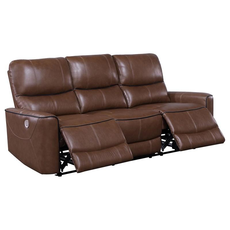 Large Picture of Coaster Furniture Greenfield 610264P Upholstered Power Reclining Sofa - Saddle Brown
