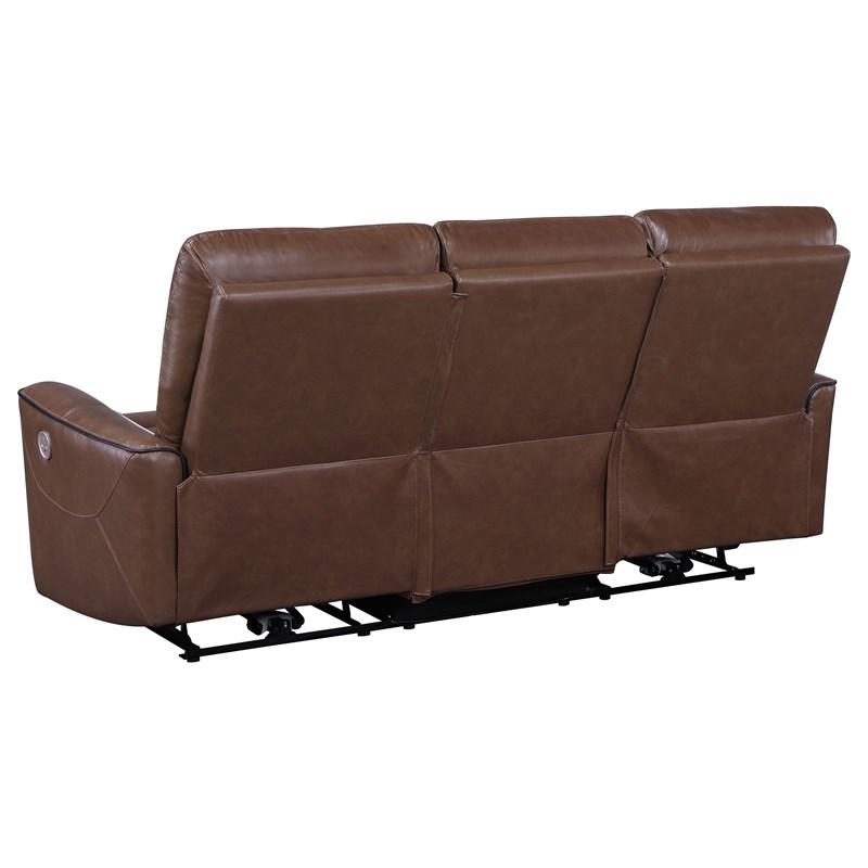 Large Picture of Coaster Furniture Greenfield 610264P Upholstered Power Reclining Sofa - Saddle Brown