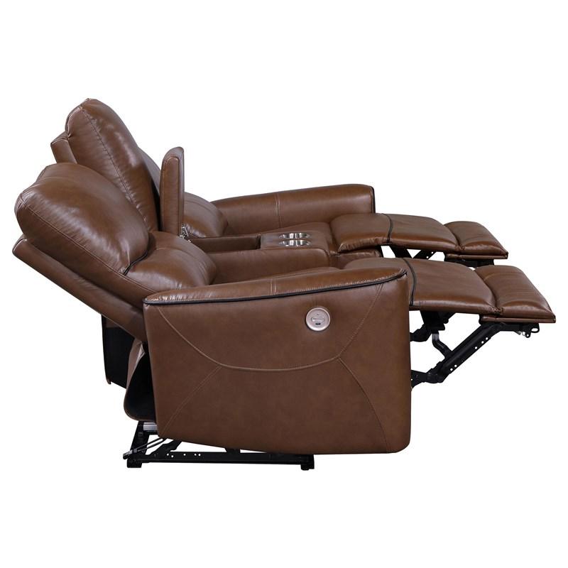 Large Picture of Coaster Furniture Greenfield 610265P Upholstered Power Reclining Loveseat - Saddle Brown