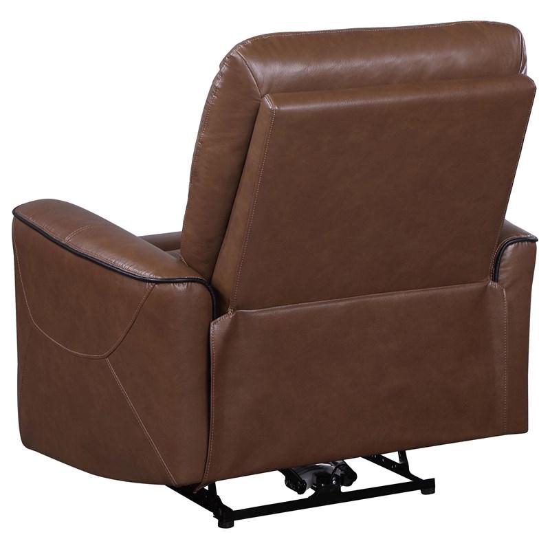 Large Picture of Coaster Furniture Greenfield 610266P Upholstered Power Recliner Chair - Saddle Brown