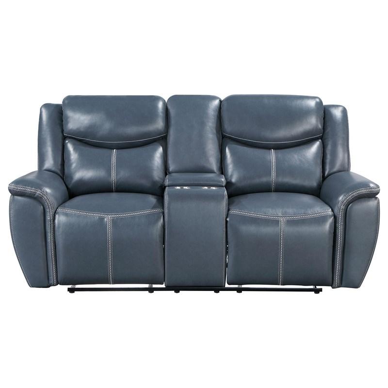 Large Picture of Coaster Furniture Sloane 610272 Upholstered Padded Arm Reclining Loveseat - Blue