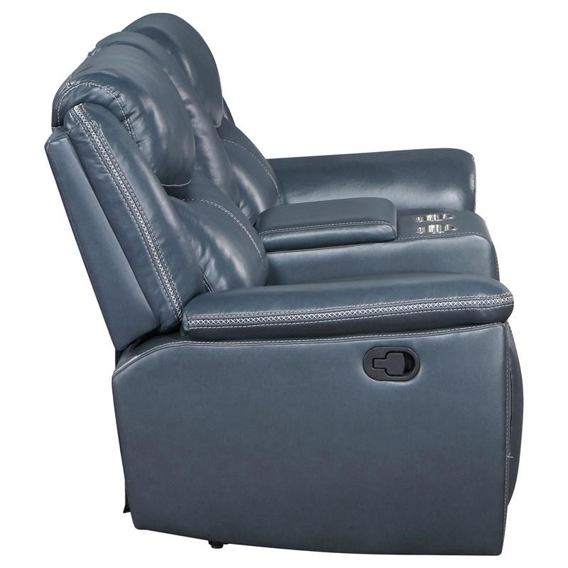 Large Picture of Coaster Furniture Sloane 610272 Upholstered Padded Arm Reclining Loveseat - Blue