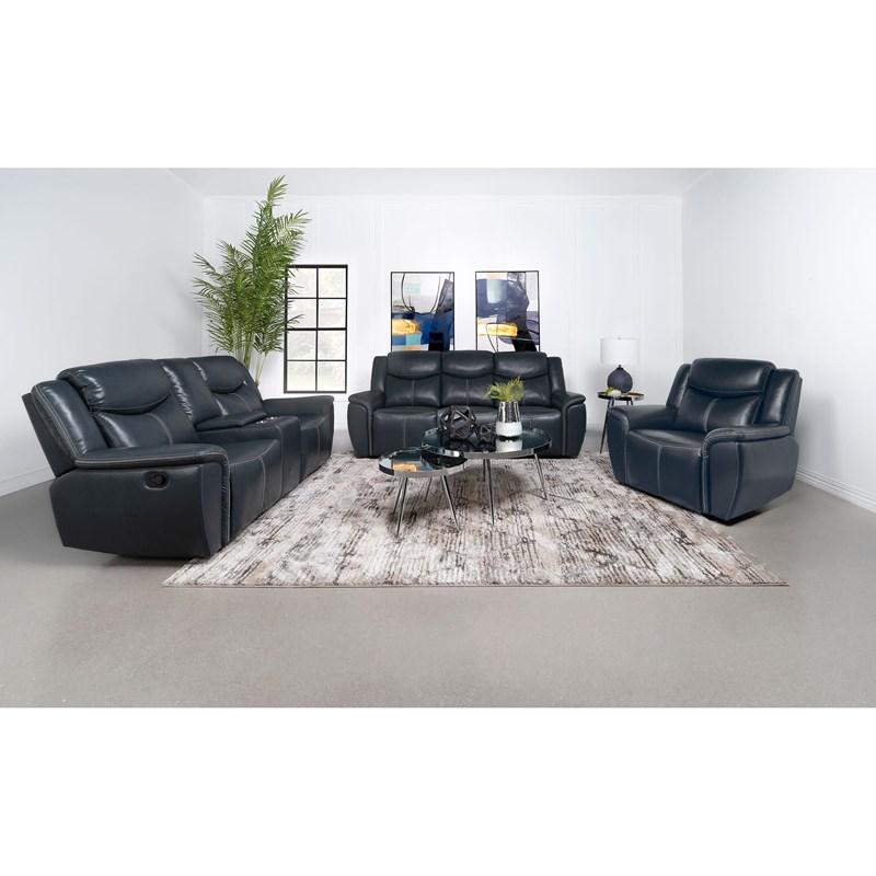 Large Picture of Coaster Furniture Sloane 610272 Upholstered Padded Arm Reclining Loveseat - Blue