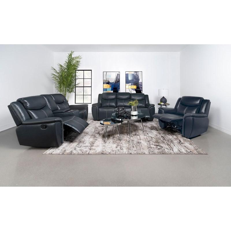 Large Picture of Coaster Furniture Sloane 610272 Upholstered Padded Arm Reclining Loveseat - Blue