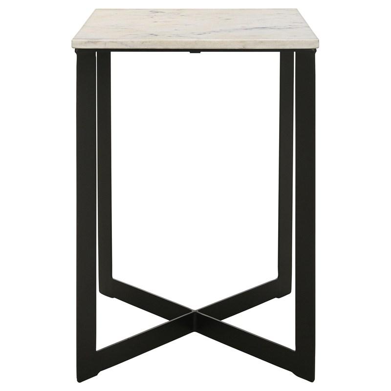 Large Picture of Coaster Furniture Tobin 707697 Square Marble Top End Table - White and Black